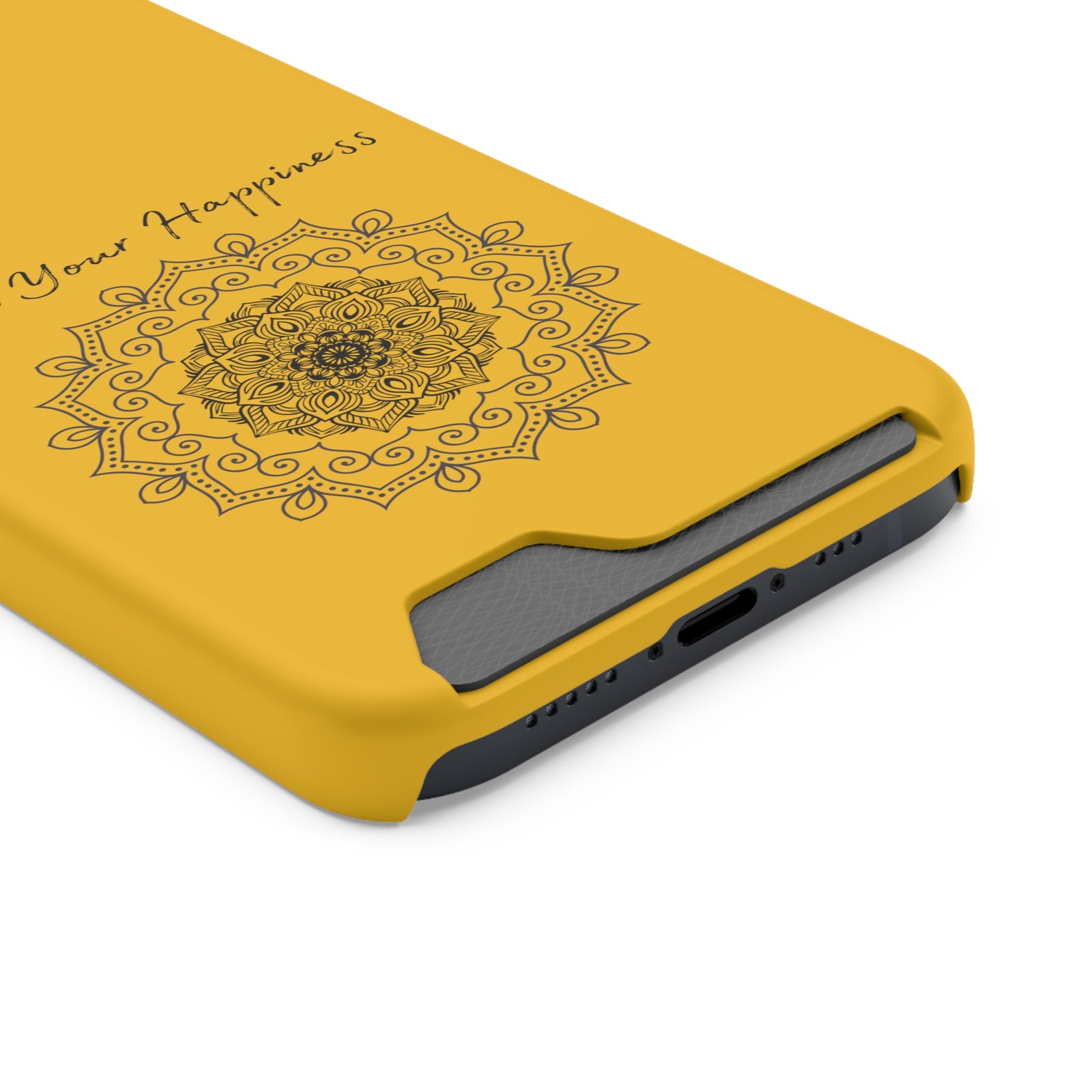 Phone Case With Card Holder Happiness Mandala -Yellow