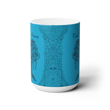 Find your Peace mandala tree Turquoise blue background **Ceramic Mug 15oz