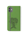 Phone Flip faux leather case with pockets and card storage. Peace Tree Mandala design-Green