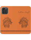 Phone Flip faux leather case with pockets and card storage. Strength lion Mandala design-orange