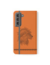 Phone Flip faux leather case with pockets and card storage. Strength lion Mandala design-orange