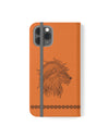 Phone Flip faux leather case with pockets and card storage. Strength lion Mandala design-orange