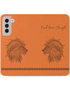 Phone Flip faux leather case with pockets and card storage. Strength lion Mandala design-orange