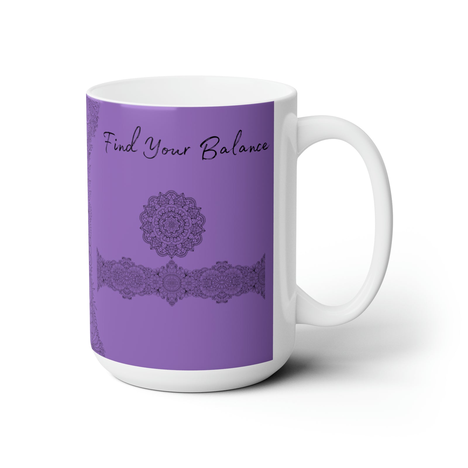 Find your Balance mandala Purple background **Ceramic Mug 15oz