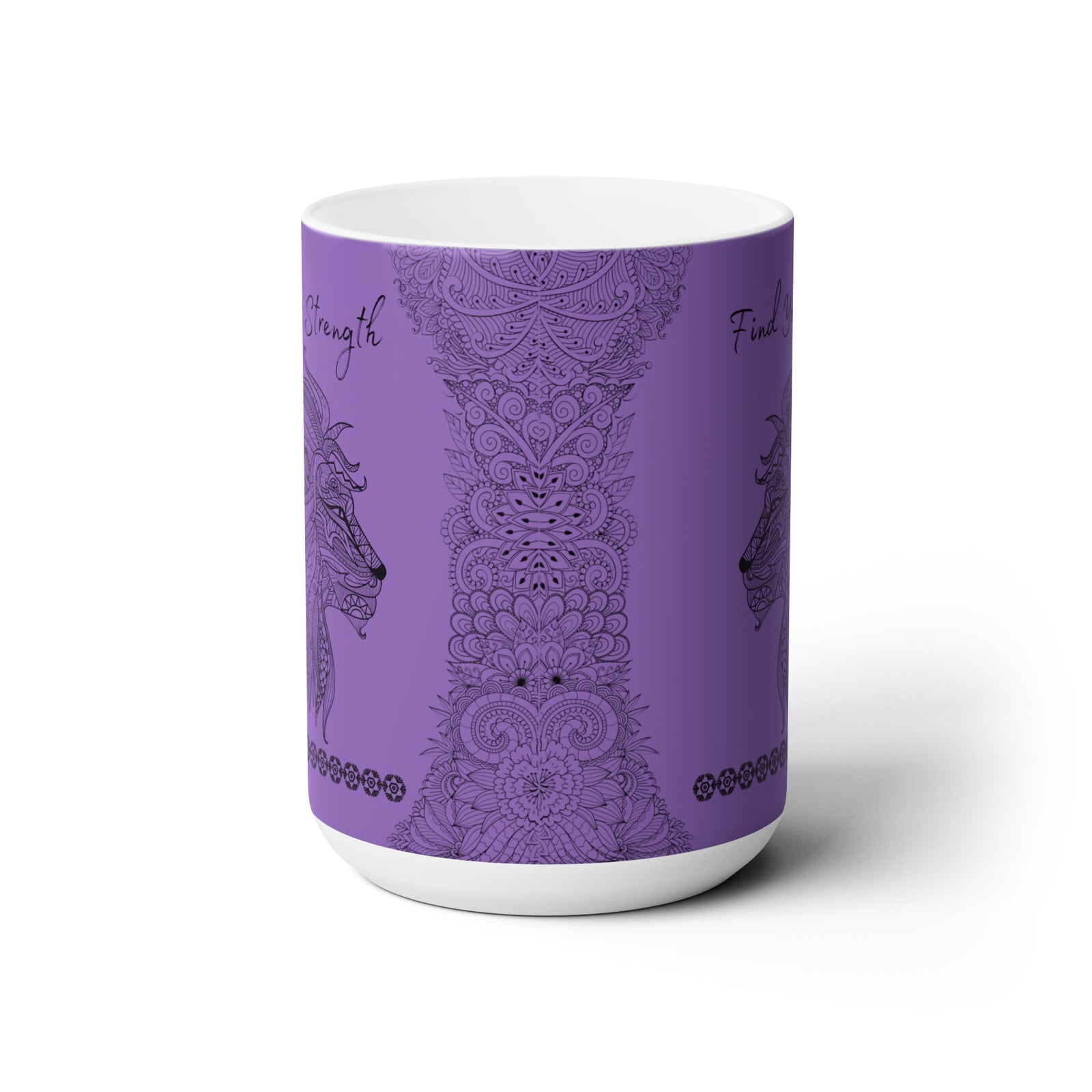 Find your Strength Lion mandala purple background **Ceramic Mug 15oz