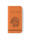 Phone Flip faux leather case with pockets and card storage. Strength lion Mandala design-orange