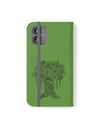 Phone Flip faux leather case with pockets and card storage. Peace Tree Mandala design-Green