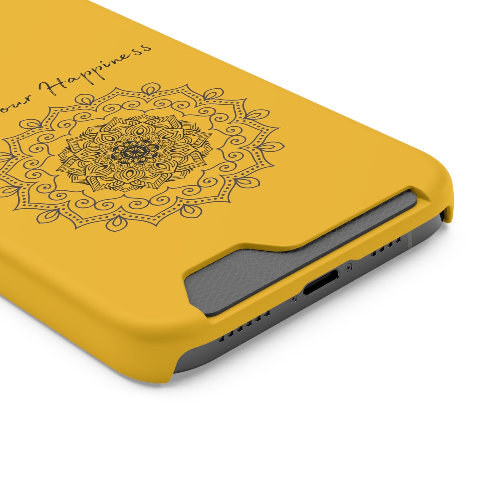 Phone Case With Card Holder Happiness Mandala -Yellow