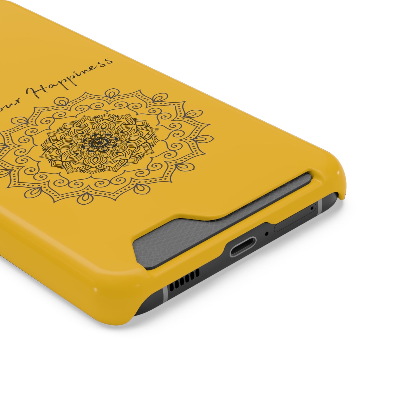 Phone Case With Card Holder Happiness Mandala -Yellow