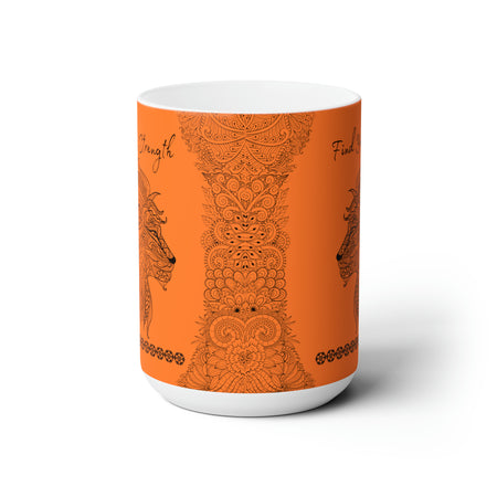 Find your Strength Lion mandala orange background **Ceramic Mug 15oz