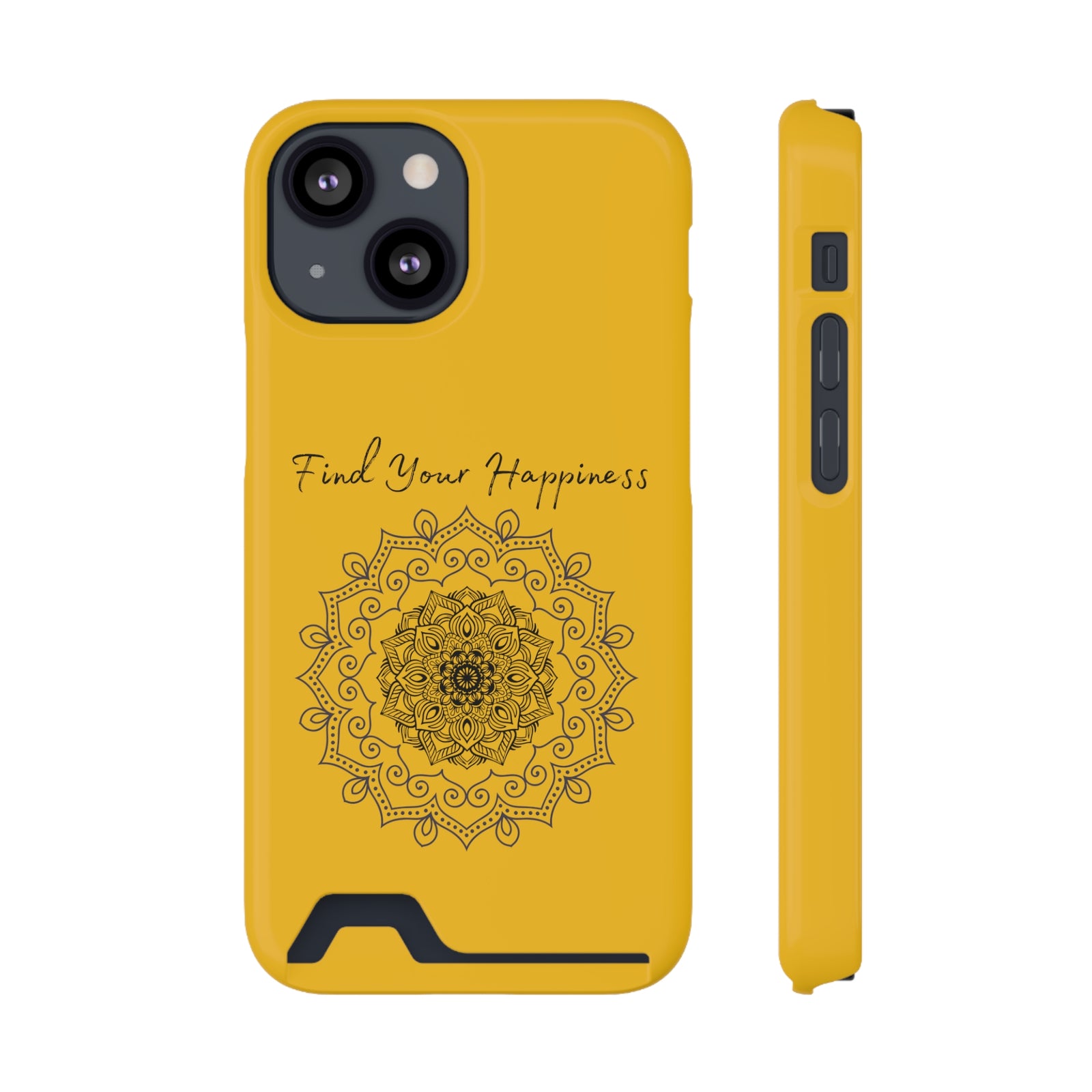 Phone Case With Card Holder Happiness Mandala -Yellow