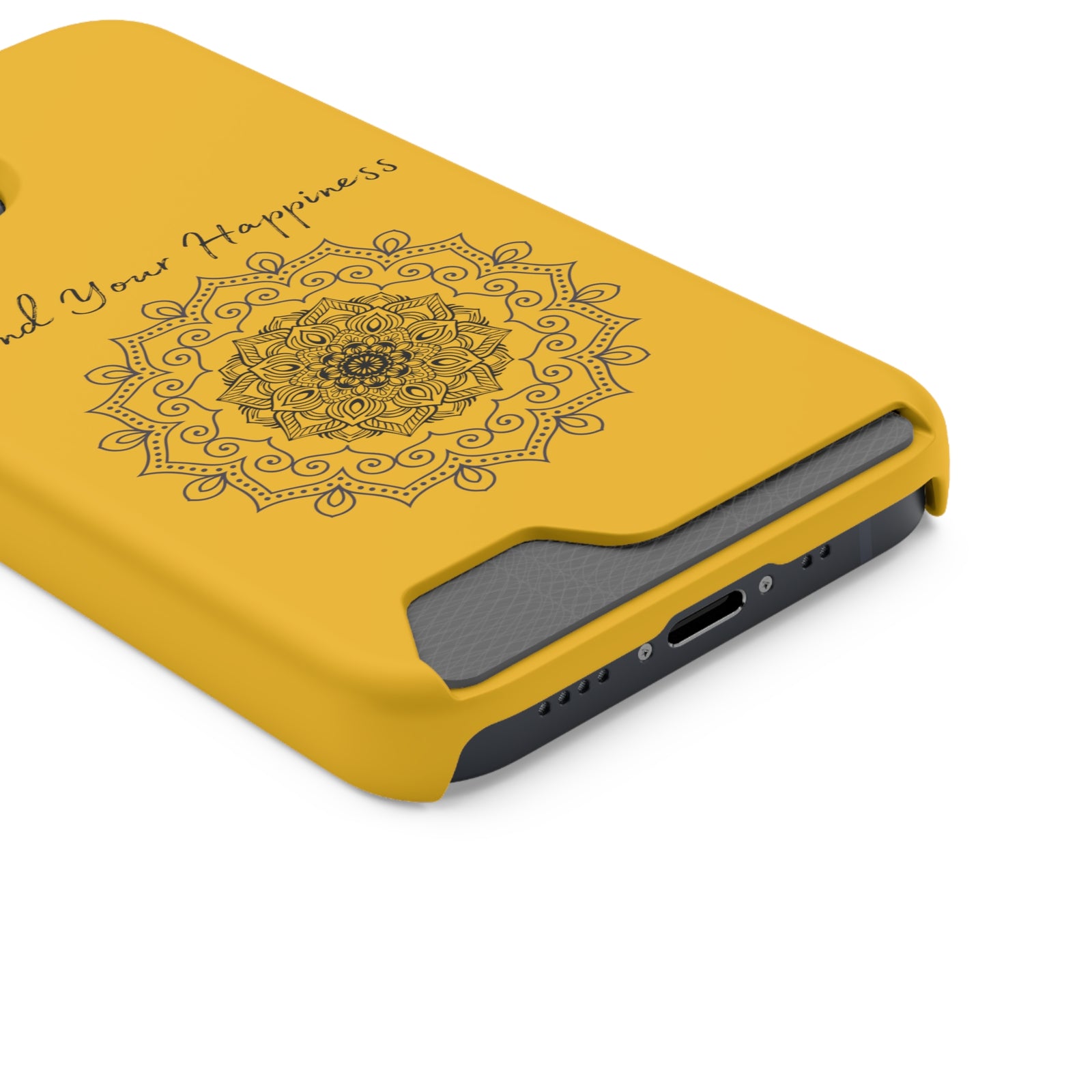 Phone Case With Card Holder Happiness Mandala -Yellow