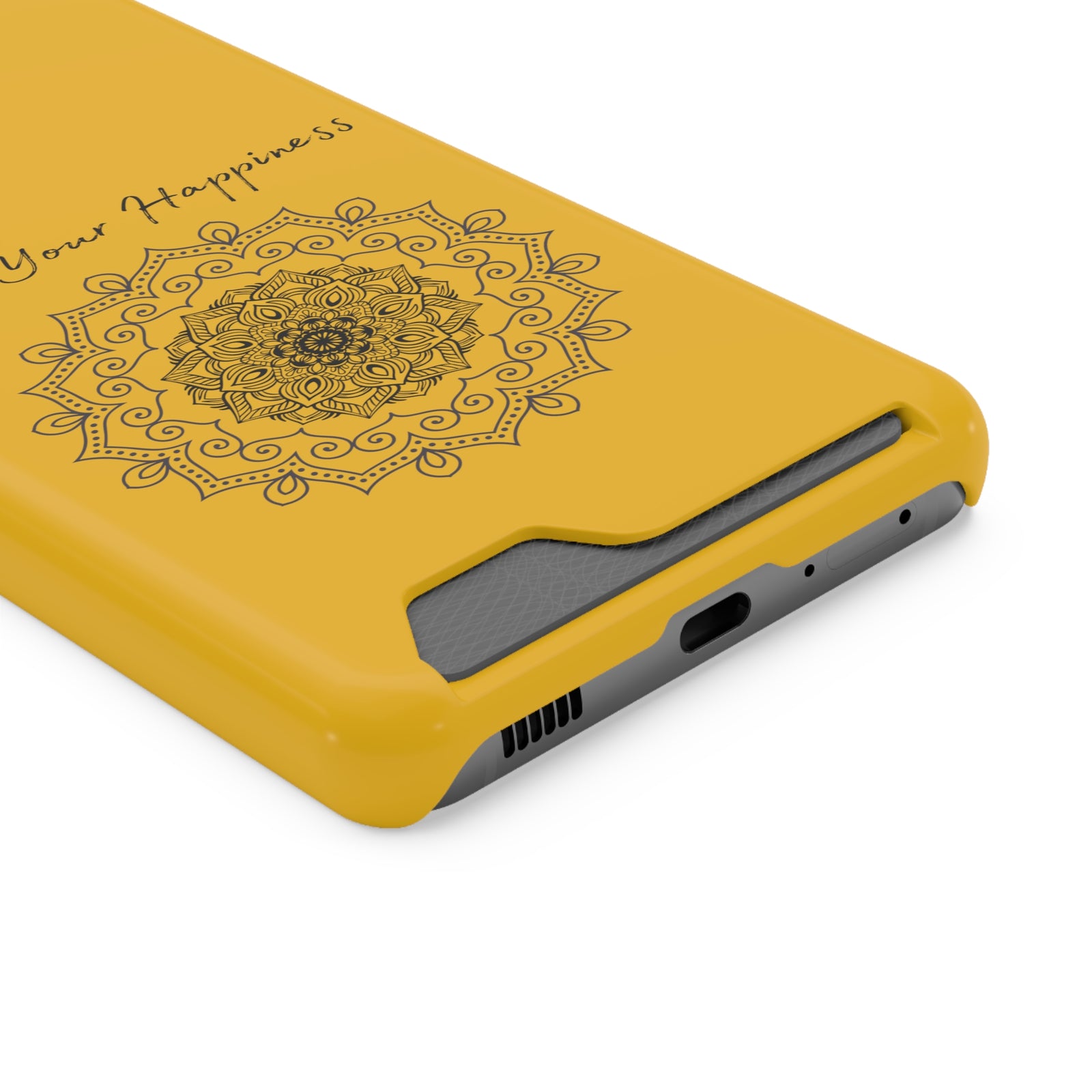 Phone Case With Card Holder Happiness Mandala -Yellow