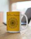 Find your Happiness mandala yellow background **Ceramic Mug 15oz