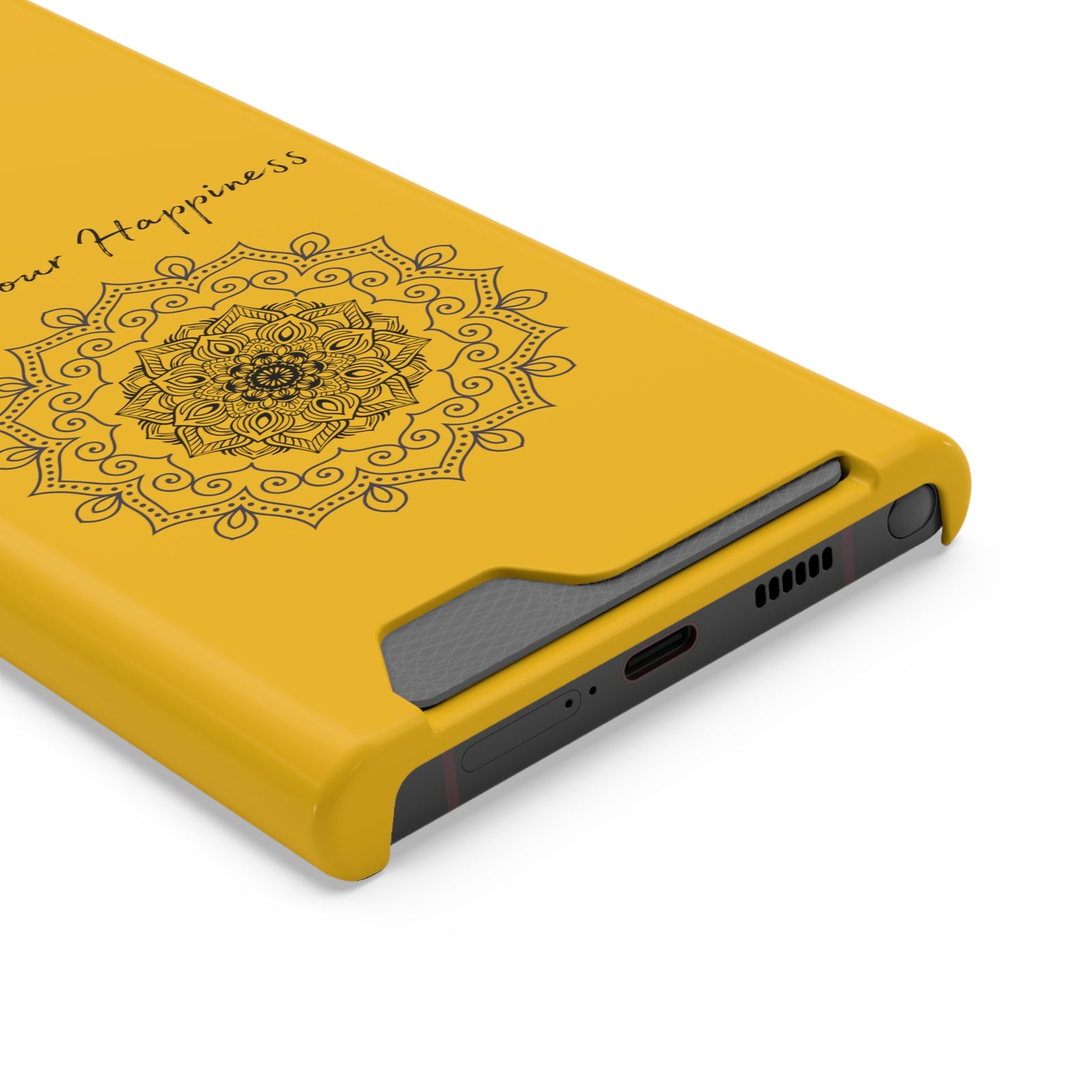 Phone Case With Card Holder Happiness Mandala -Yellow