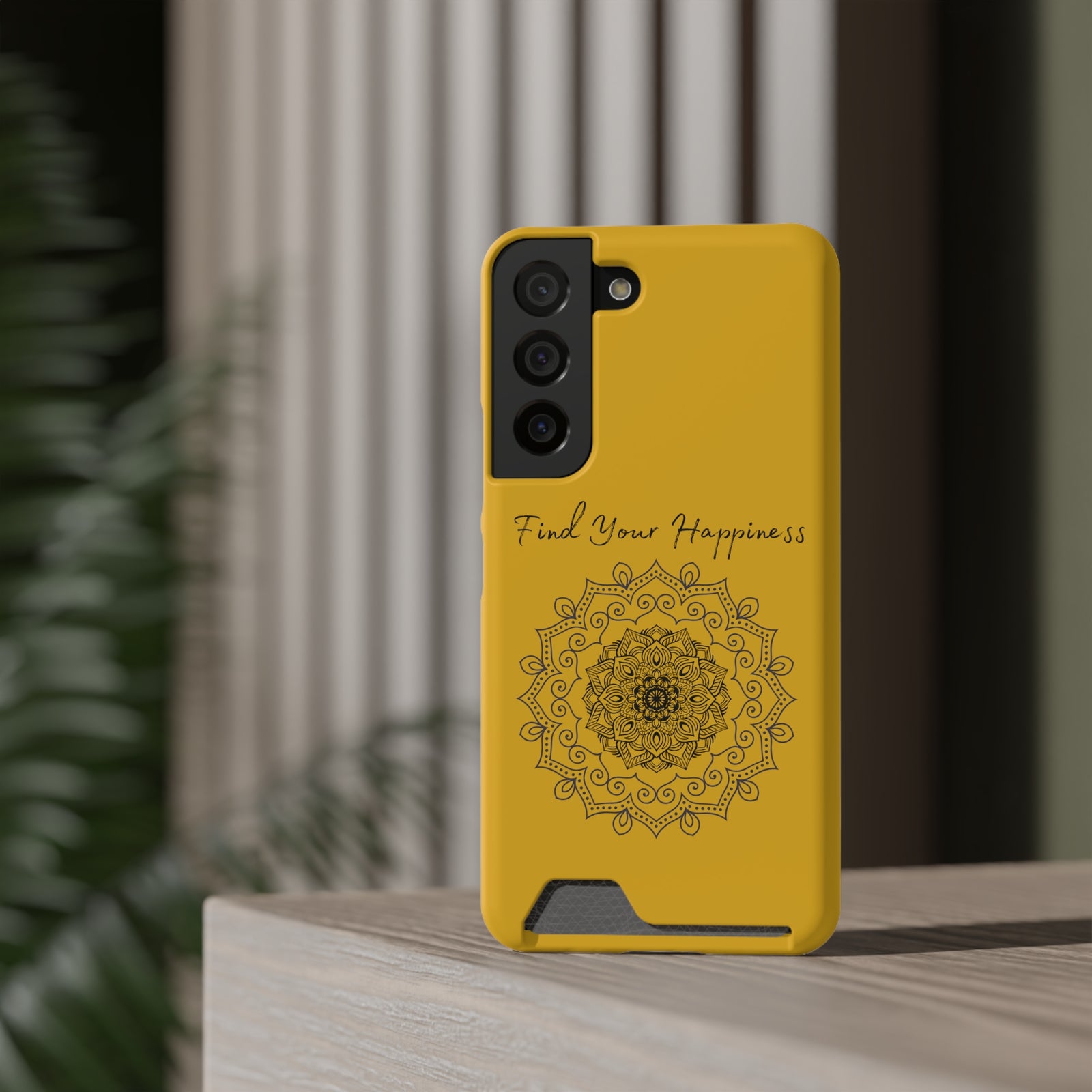 Phone Case With Card Holder Happiness Mandala -Yellow