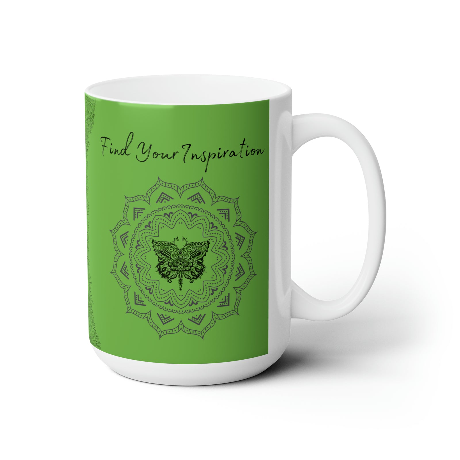 Find your Inspiration butterfly mandala Green background **Ceramic Mug 15oz