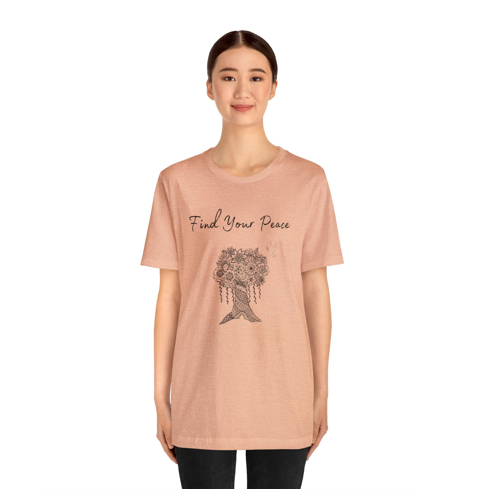 Find Your Peace mandala tree- with dove  Unisex Jersey Short Sleeve Tee- 15 colors