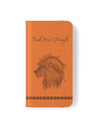 Phone Flip faux leather case with pockets and card storage. Strength lion Mandala design-orange