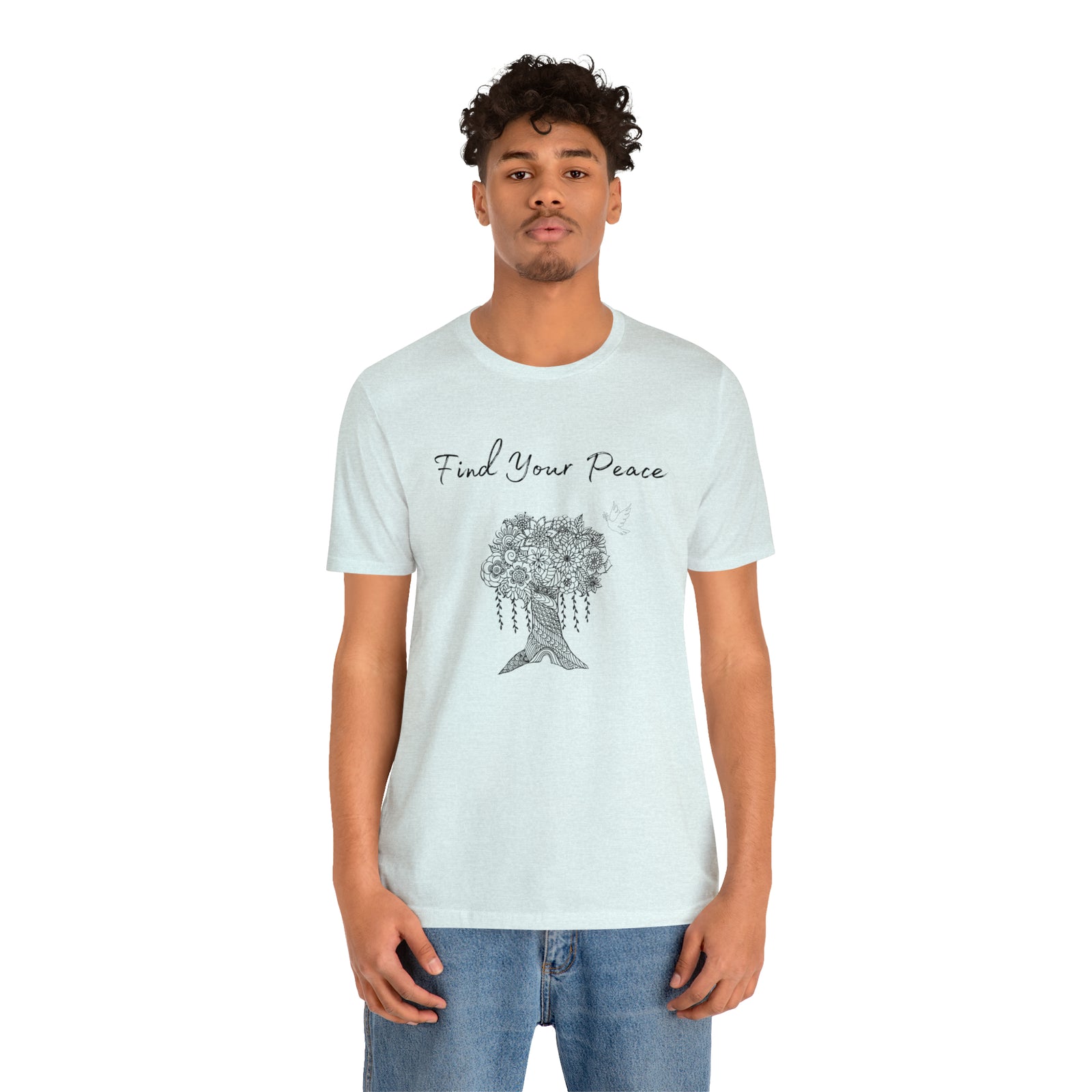 Find Your Peace mandala tree- with dove  Unisex Jersey Short Sleeve Tee- 15 colors