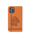 Phone Flip faux leather case with pockets and card storage. Strength lion Mandala design-orange