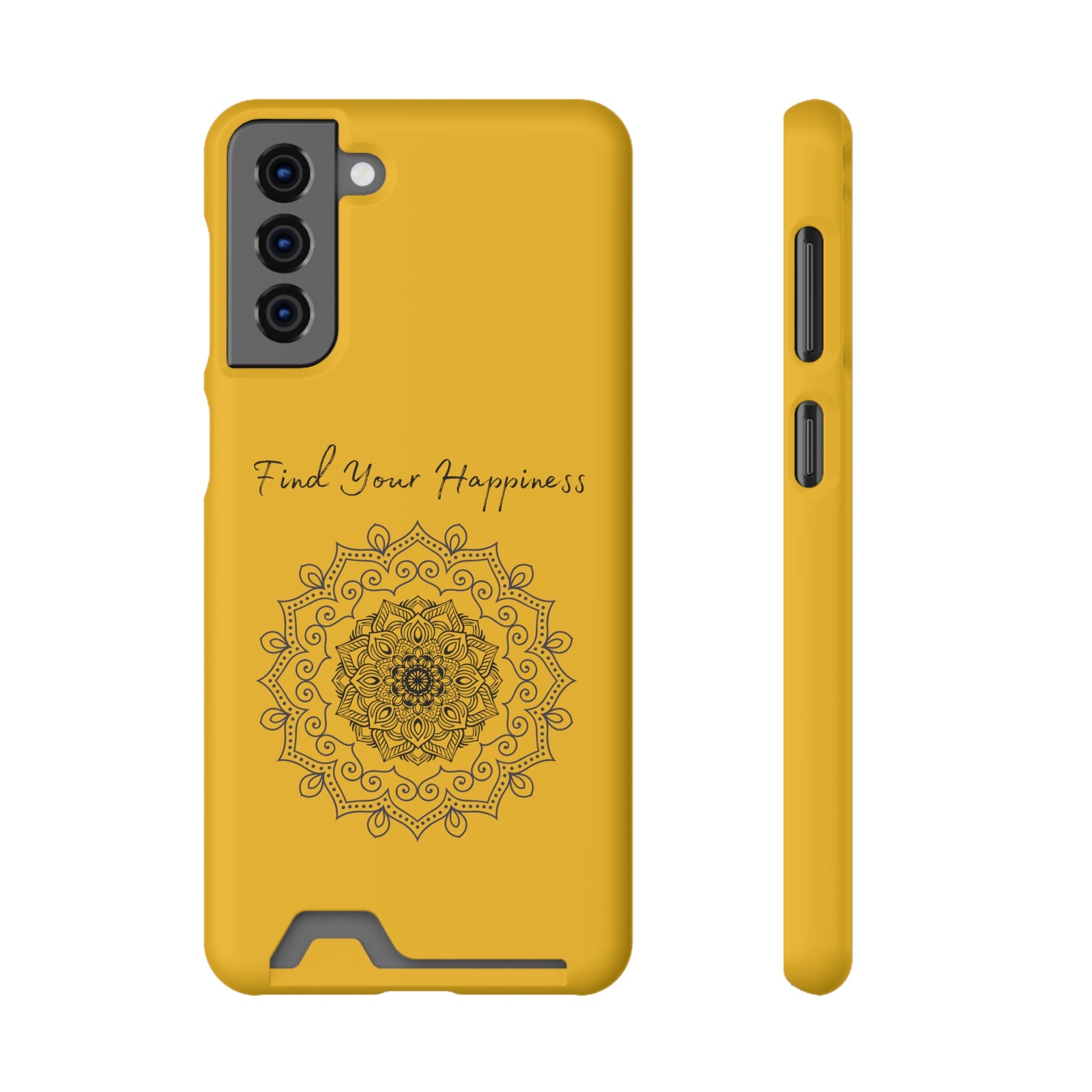 Phone Case With Card Holder Happiness Mandala -Yellow