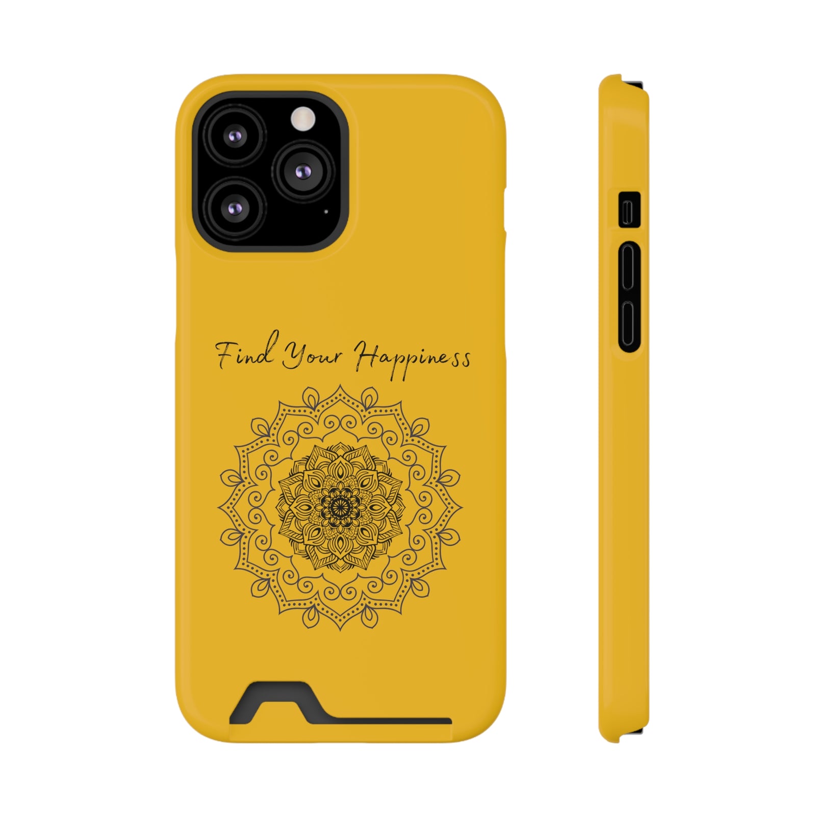 Phone Case With Card Holder Happiness Mandala -Yellow