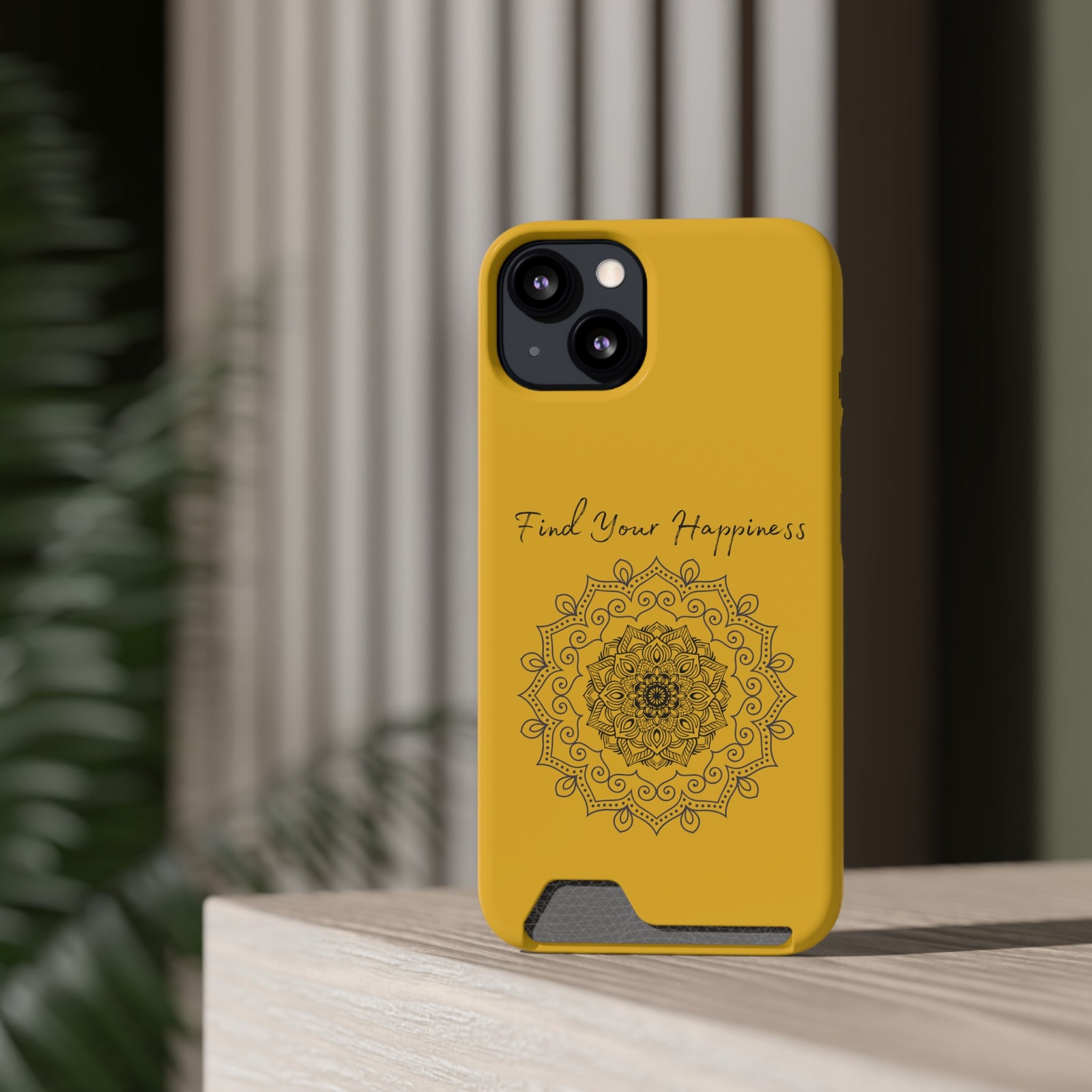 Phone Case With Card Holder Happiness Mandala -Yellow