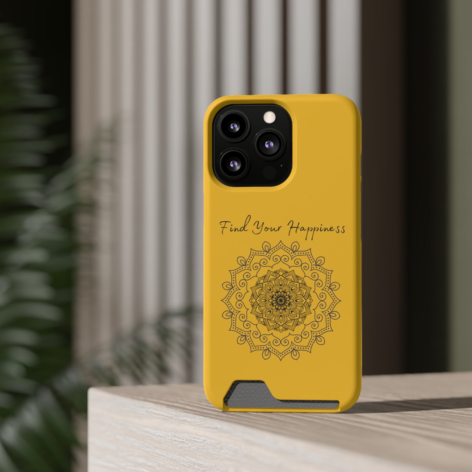 Phone Case With Card Holder Happiness Mandala -Yellow