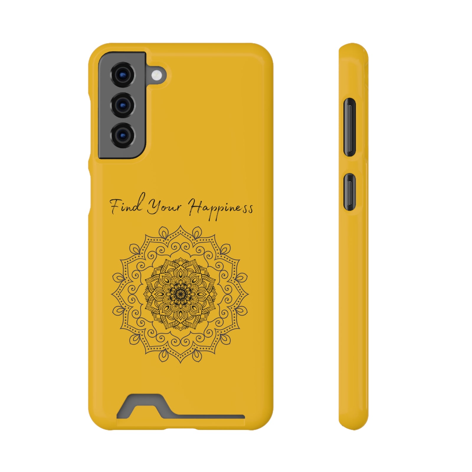 Phone Case With Card Holder Happiness Mandala -Yellow