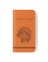 Phone Flip faux leather case with pockets and card storage. Strength lion Mandala design-orange