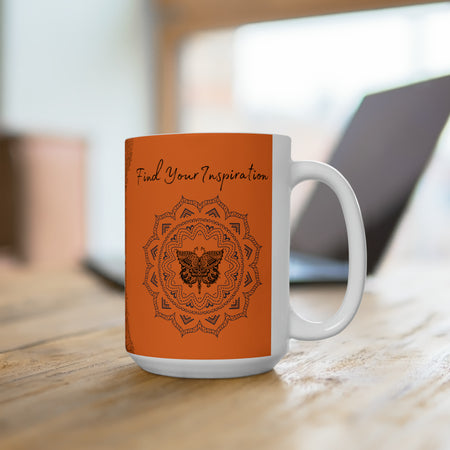 Find your Inspiration butterfly mandala orange background **Ceramic Mug 15oz