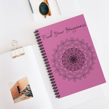 Find your Happiness mandala--Pink Spiral Notebook - Ruled Line