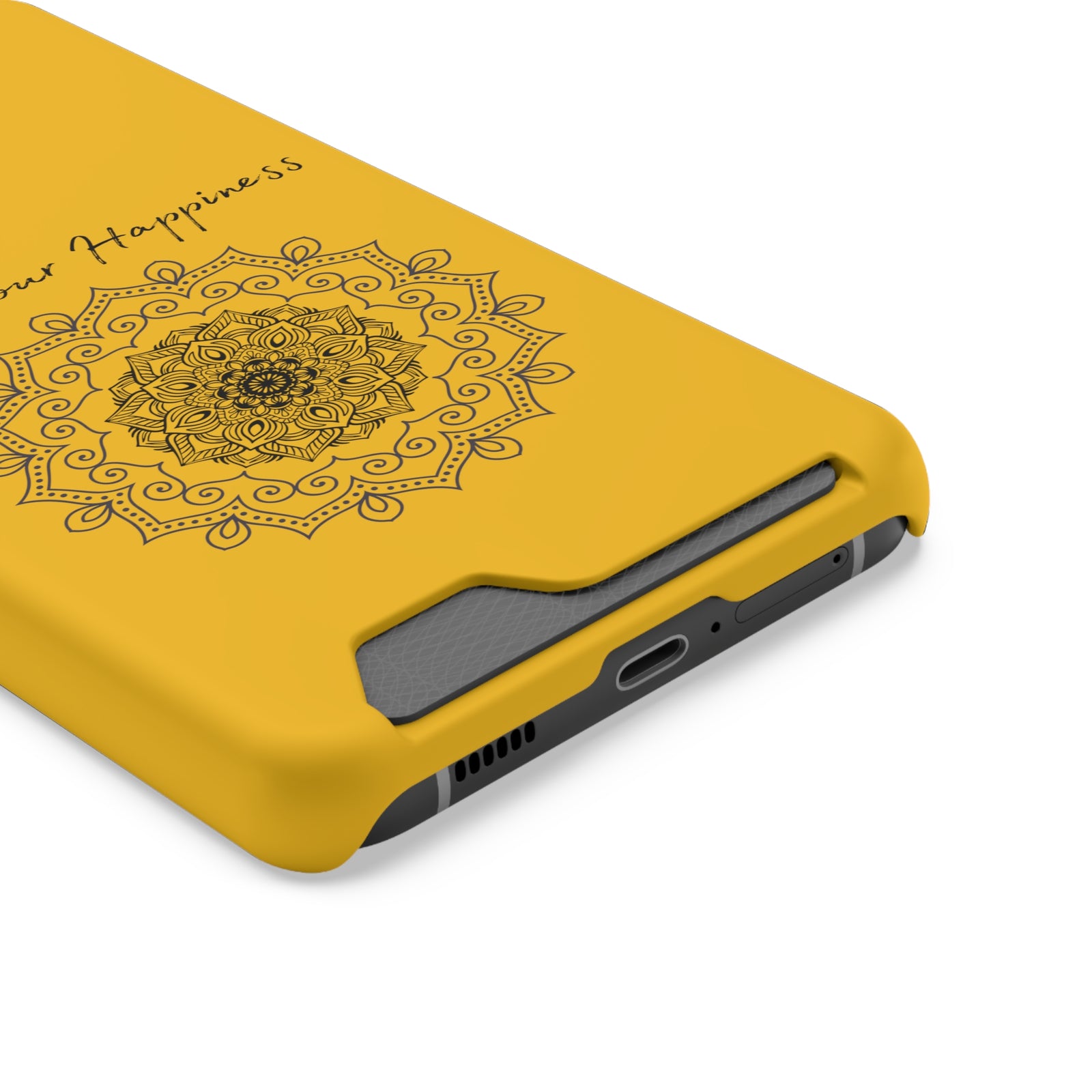 Phone Case With Card Holder Happiness Mandala -Yellow