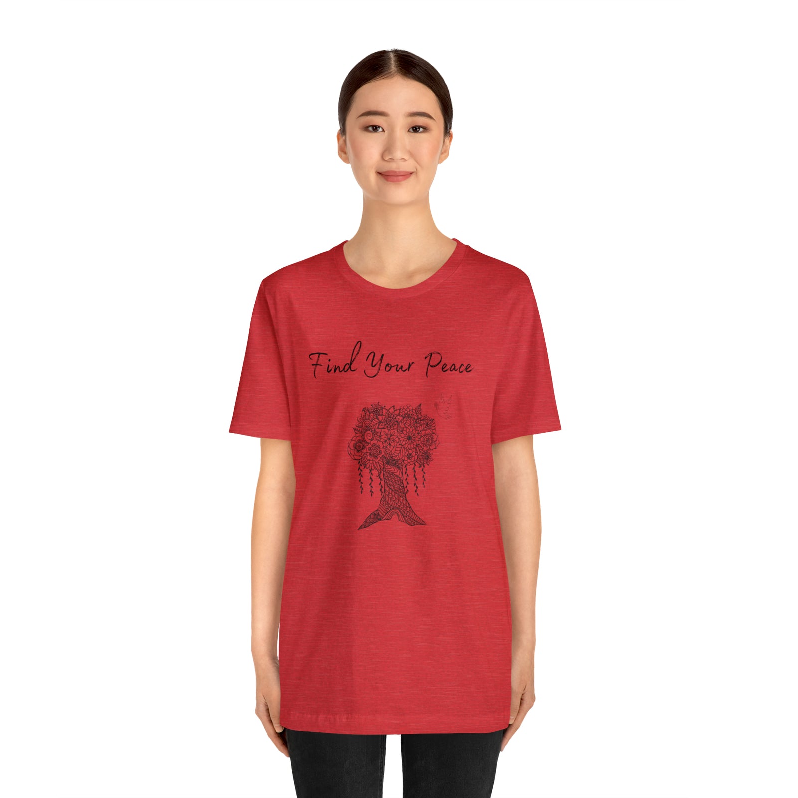 Find Your Peace mandala tree- with dove  Unisex Jersey Short Sleeve Tee- 15 colors